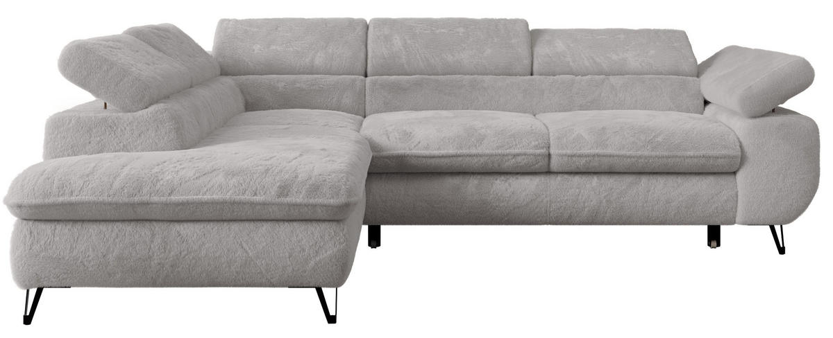 ECKSOFA PETER L Hellgrau Plüsch - Links Seite - Hellgrau/Schwarz, Textil/Metall (208/273cm) - MKS