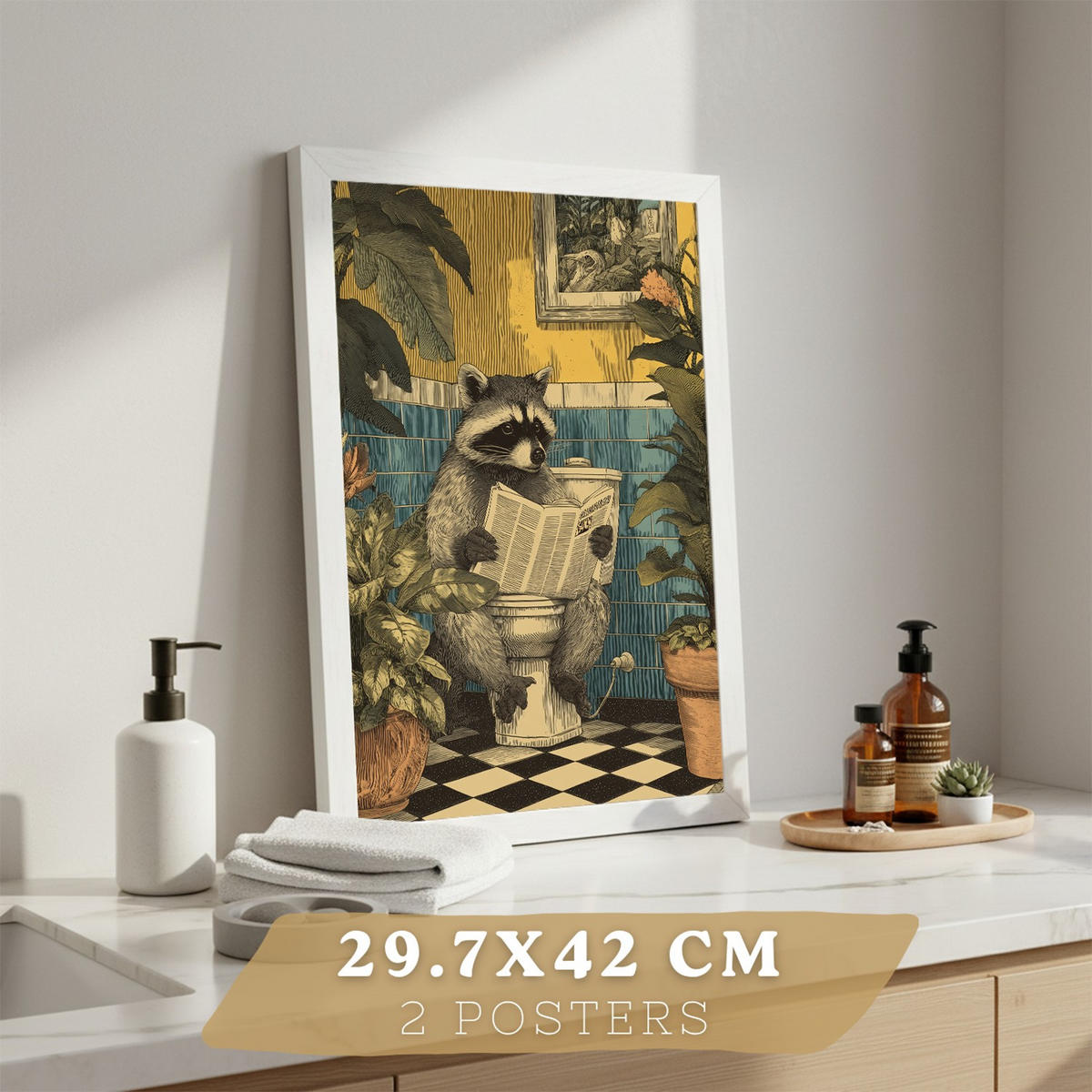 PLAKÁT Sada 2 vtipných koupelnových tisků vintage stylu Bezrámové A3 - čirá, papír (42/29.7/3cm) - Nacnic