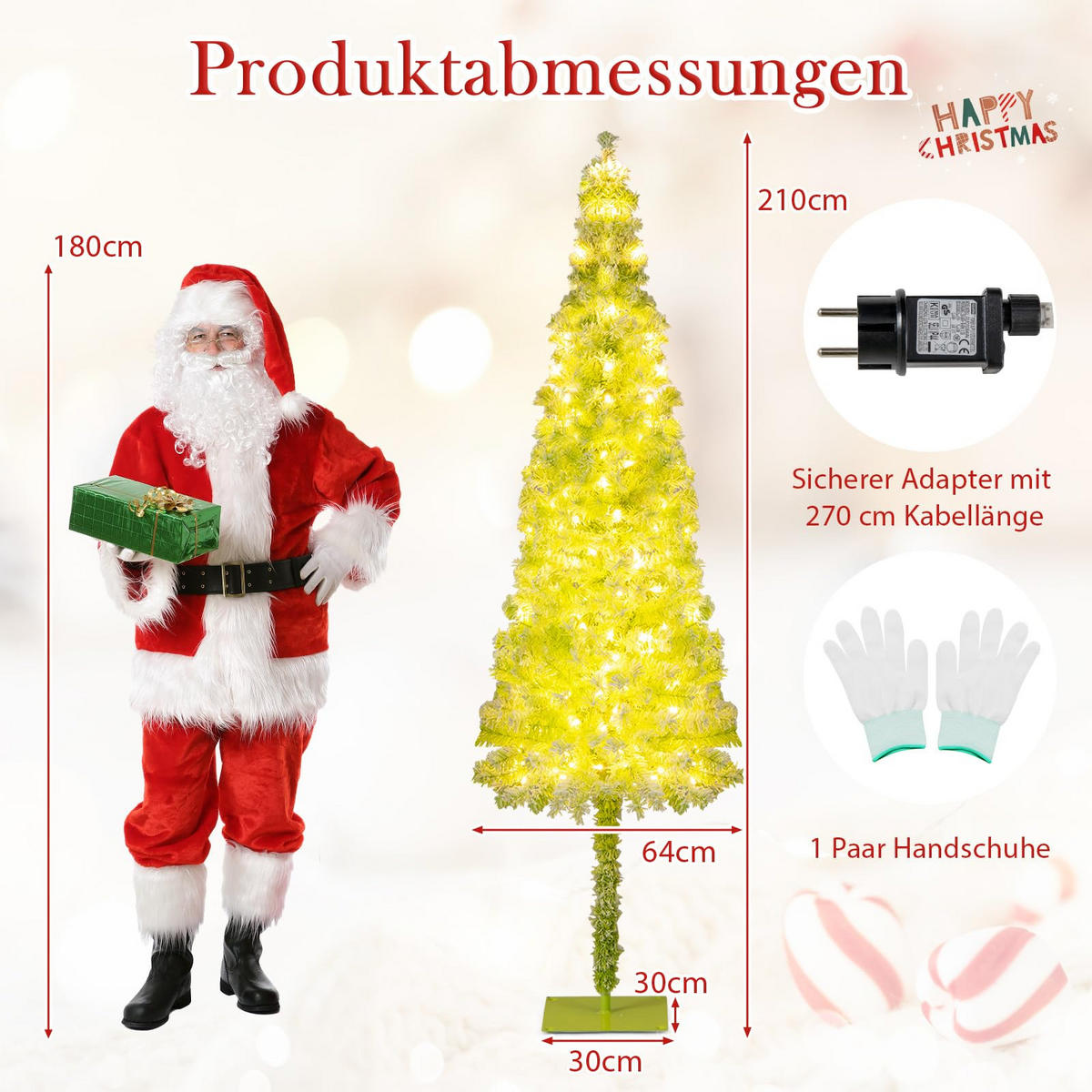 WEIHNACHTSBAUM mit 8 Lichtmodi Beleuchtung und Schnee biegbarer Spitze 210 cm grün - Grün, Metall (210cm) - COSTWAY