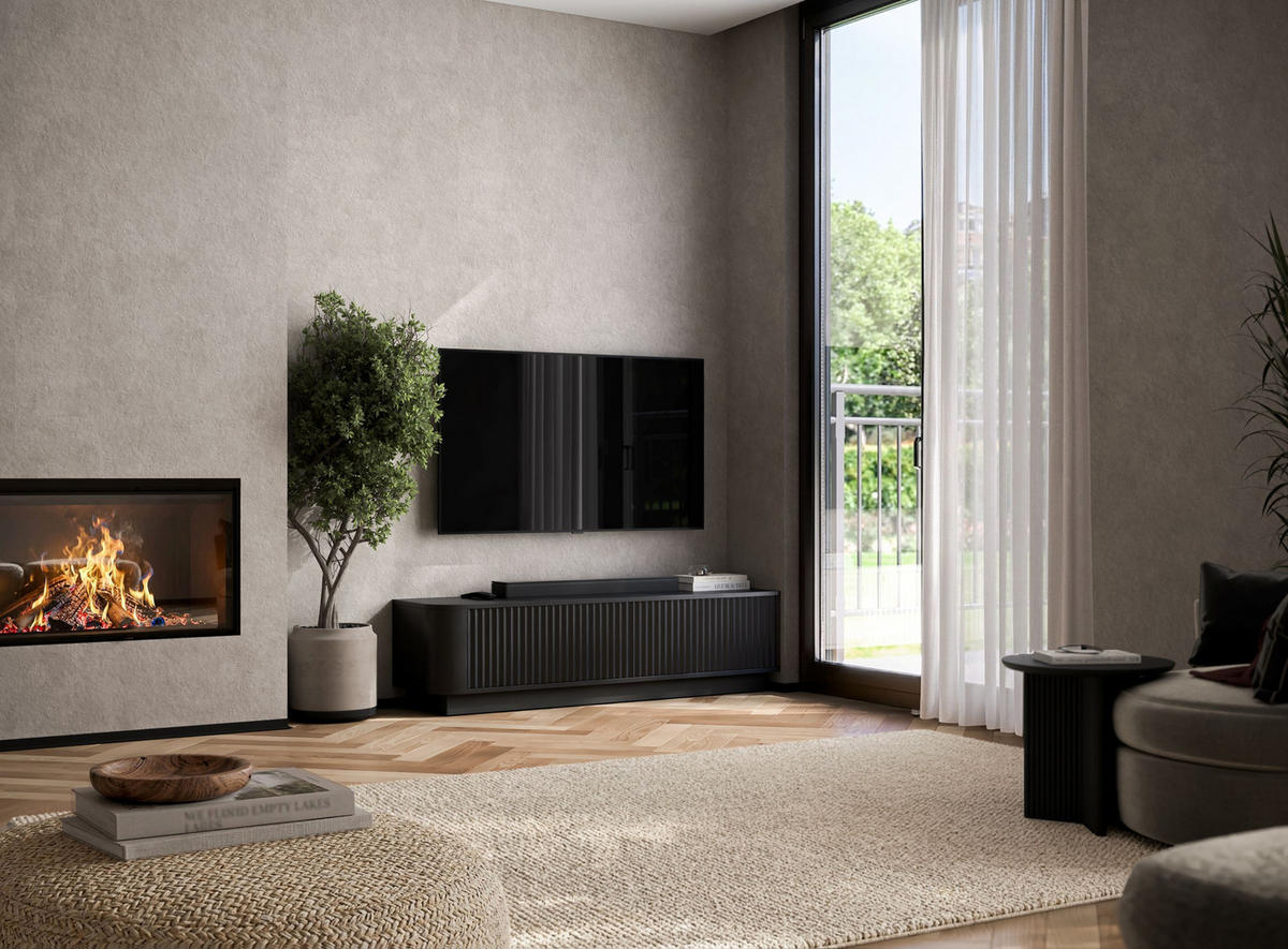 TV komoda Aurora mat crna 140 cm s postoljem - crna, drvni materijal (140/37/35cm) - Meble Lindner