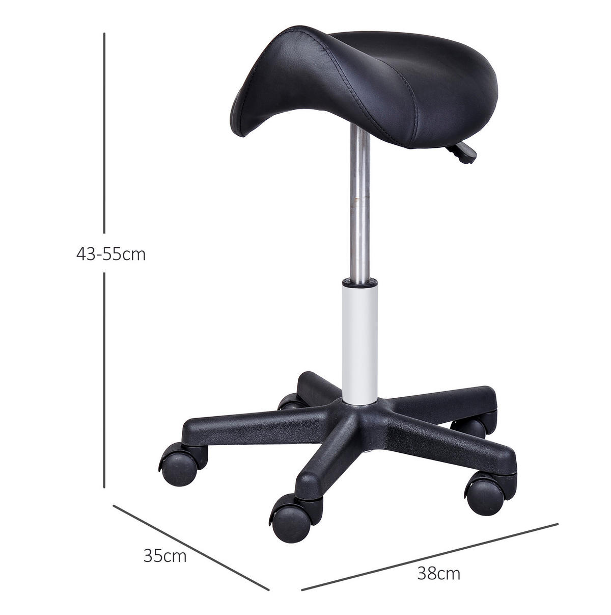 ROLLHOCKER höhenverstellbar 45 bis 55 cm Kunstleder Schwarz - Schwarz, Metall (38/55/35cm) - Meubliv