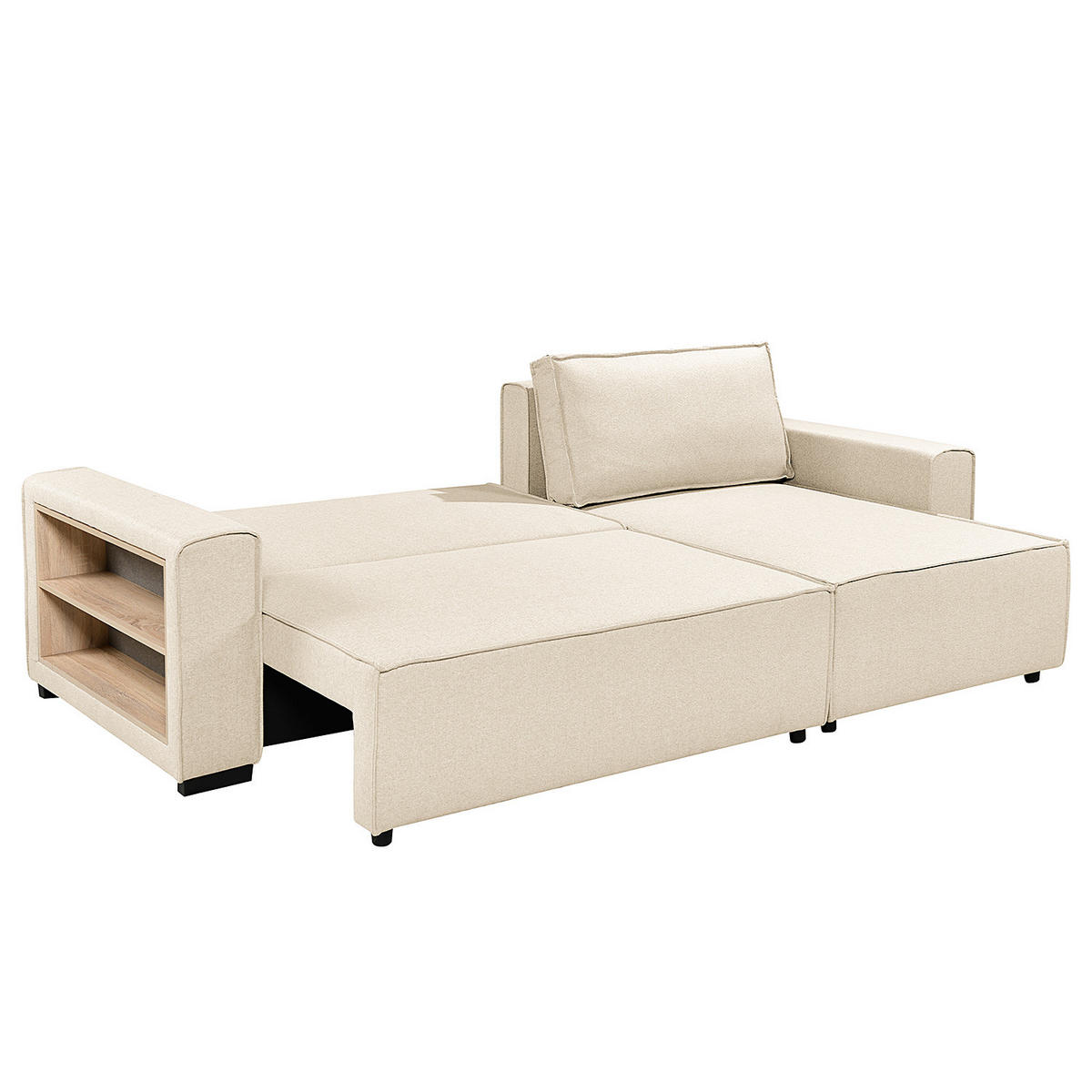 ECKSOFA mit Schlaffunktion - Flachgewebe - Beige/Schwarz, Kunststoff/Textil (284/155cm) - home24