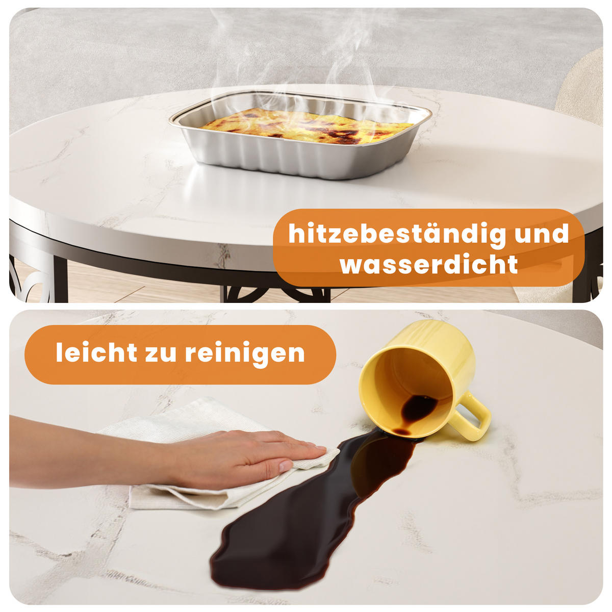 COUCHTISCH Moderner Satztisch 70/70/45 cm + 45/45/37 cm mit Marmor Furnier - Weiß, Holzwerkstoff (70/70/45cm) - OKWISH