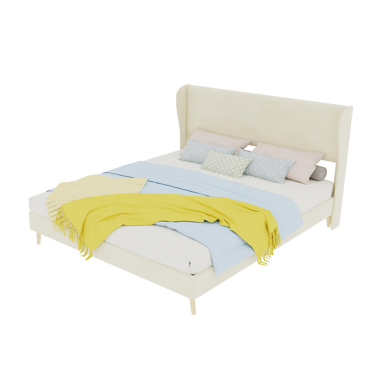 POLSTERBETT 160/200 cm mit gepolstertem Kopfteil und Matratze, Beige - Beige, Textil (160/200cm) - Redom