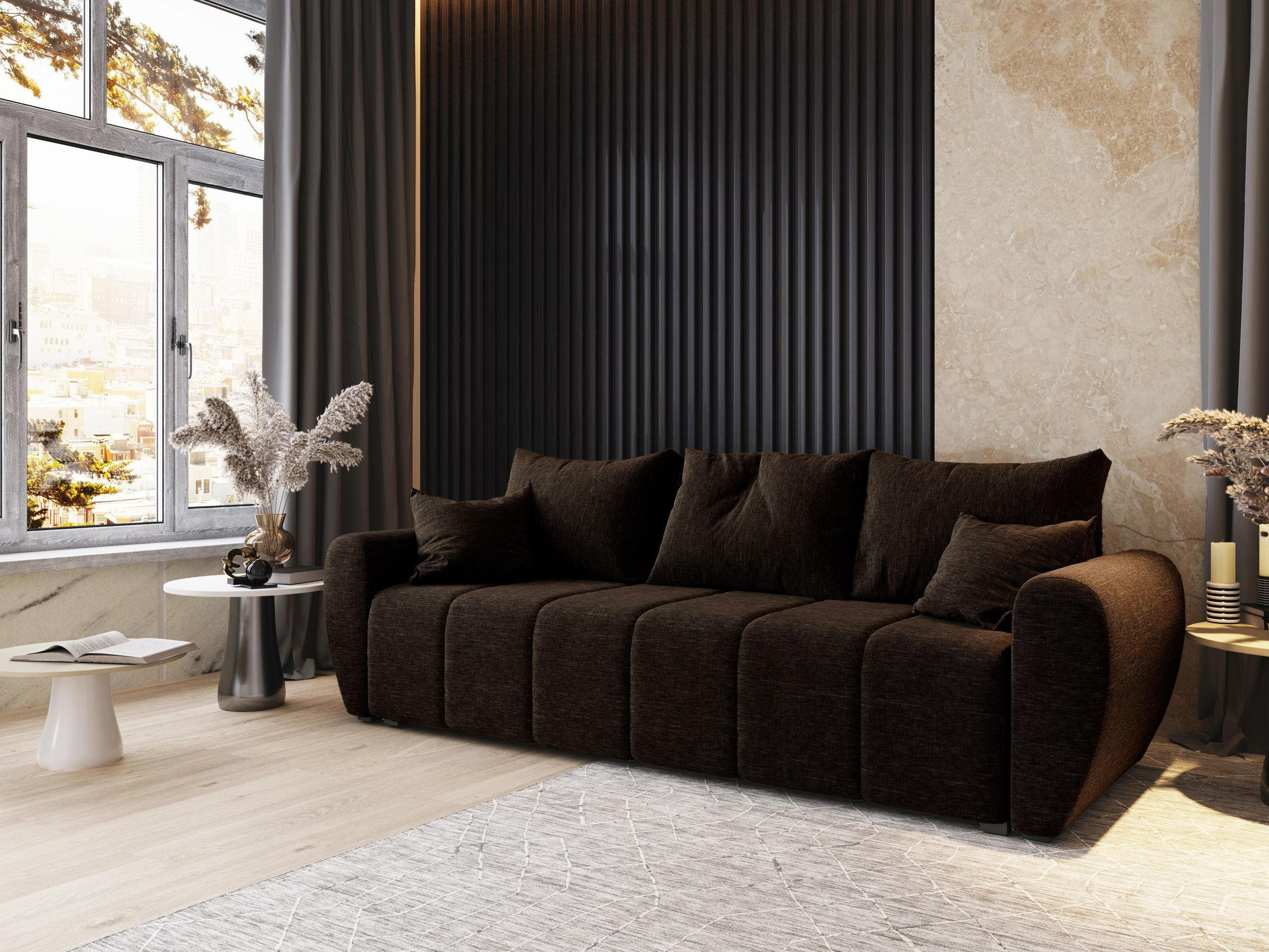 BETTSOFA MADISON Braun Dünner Stoff mit Schlaffunktion - Braun, Textil (242/82/80cm) - MASSENO