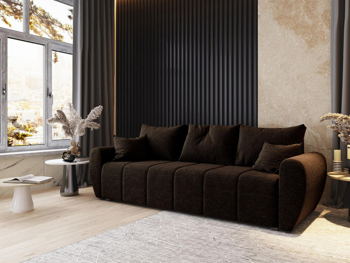 BETTSOFA MADISON Braun Dünner Stoff mit Schlaffunktion - Braun, Textil (242/82/80cm) - MASSENO