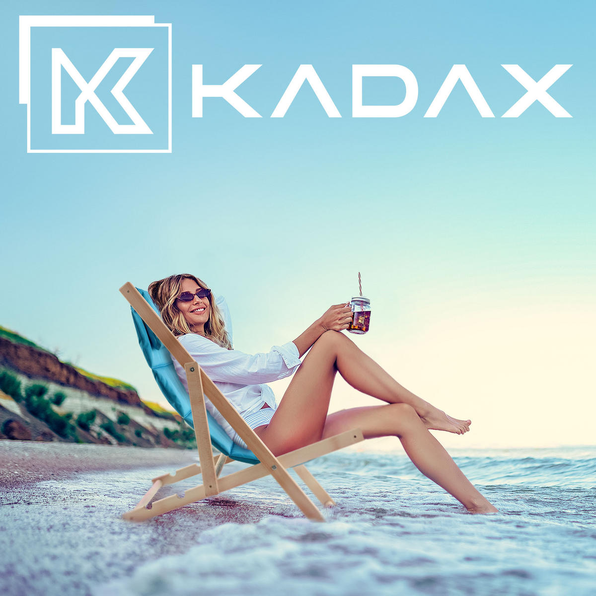 STRANDLIEGE mit Kopfstütze Blau - Blau, Holz (54/82cm) - KADAX