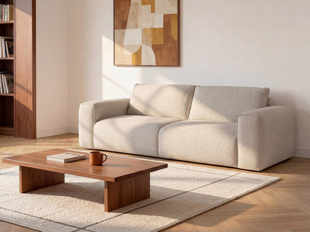 3-SITZER Schlafsofa Express in beigem Stoff – Liegefläche 140 cm, Matratze 16 cm POGLO - Beige, Textil (216/80/100cm) - Vente-Unique