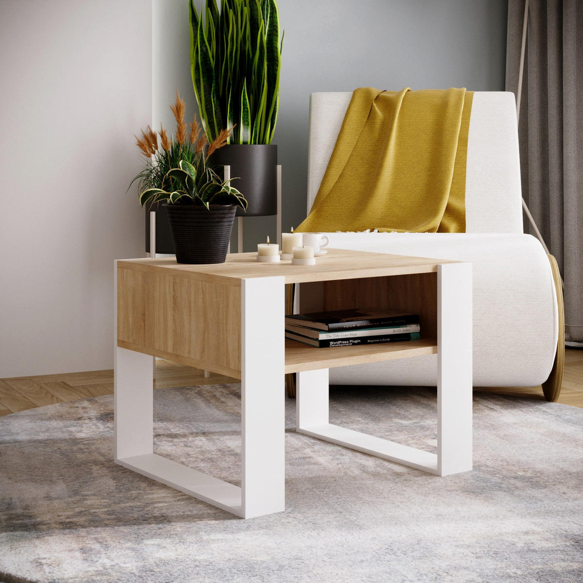 COUCHTISCH KARO 65 - Eichefarben/Weiß, Holz (53.6/65/45cm) - Mat-Haus