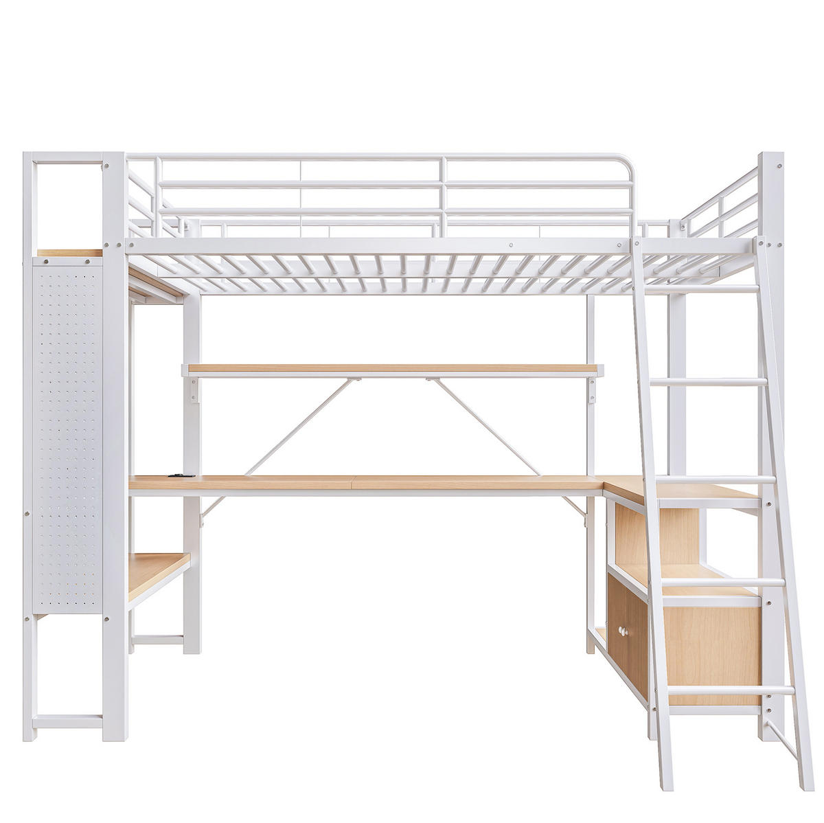 HOCHBETT 90/200 cm aus Metall/MDF mit Schreibtisch, LED-Lichtleiste und Stauraum Weiß - Weiß, Metall (90/200cm) - Modenvie