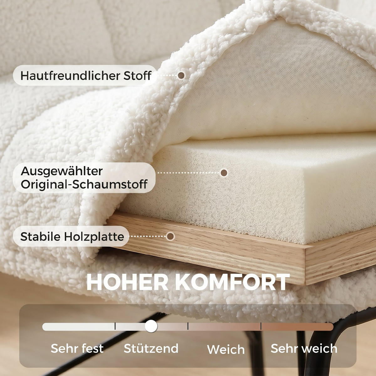 SESSEL Sherpa-Fleece Creme - Creme/Schwarz, Textil/Metall (68/78.5/69cm) - HOMCOM