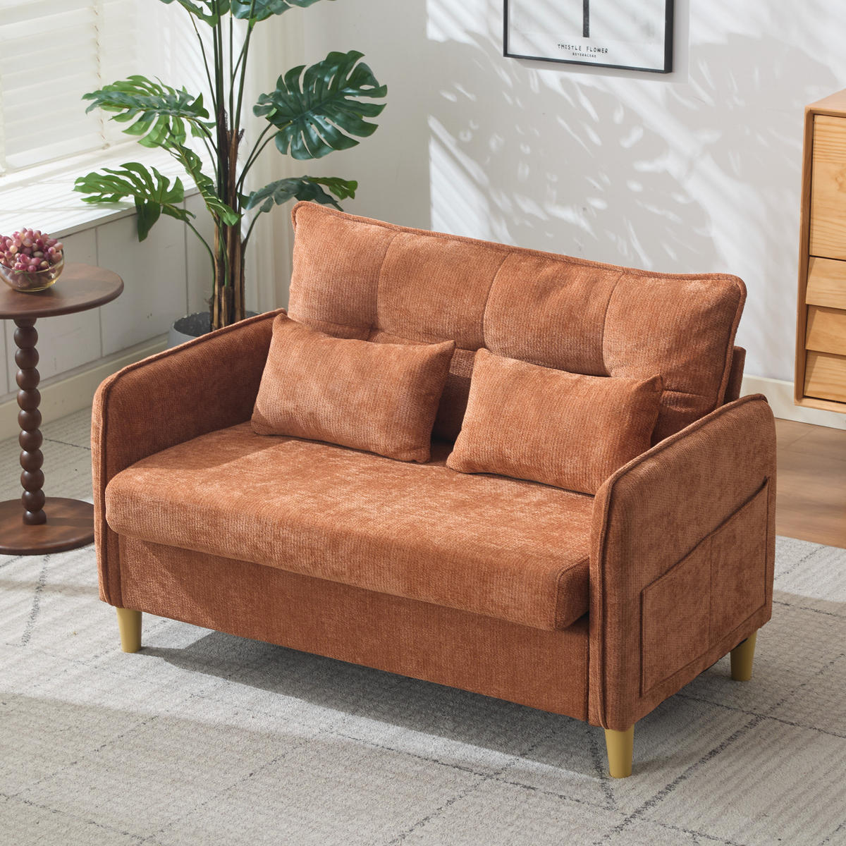 SCHLAFSOFA 127/75.5/83 cm Braun mit Armlehnen und Seitentaschen - Braun, Textil (75.5/83/127cm) - Oxeza