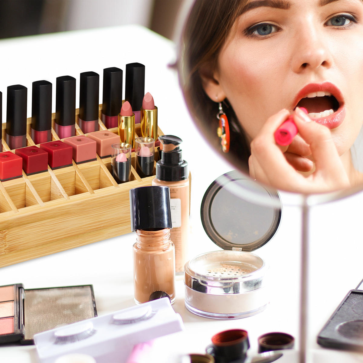 LIPPENSTIFTHALTER - Hellbraun, Holz (23/10/9cm) - Relaxdays