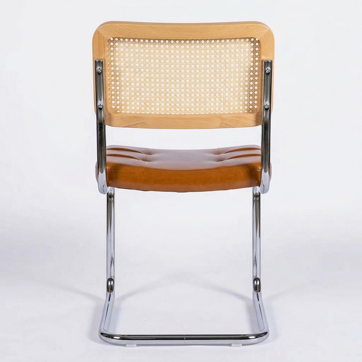 JÍDELNÍ ŽIDLE pérové (sada 2 ks), umělá kůže a ratan, chromovaná podnož - hnědá, textil (53/84.6/46.4cm) - Urban Meuble