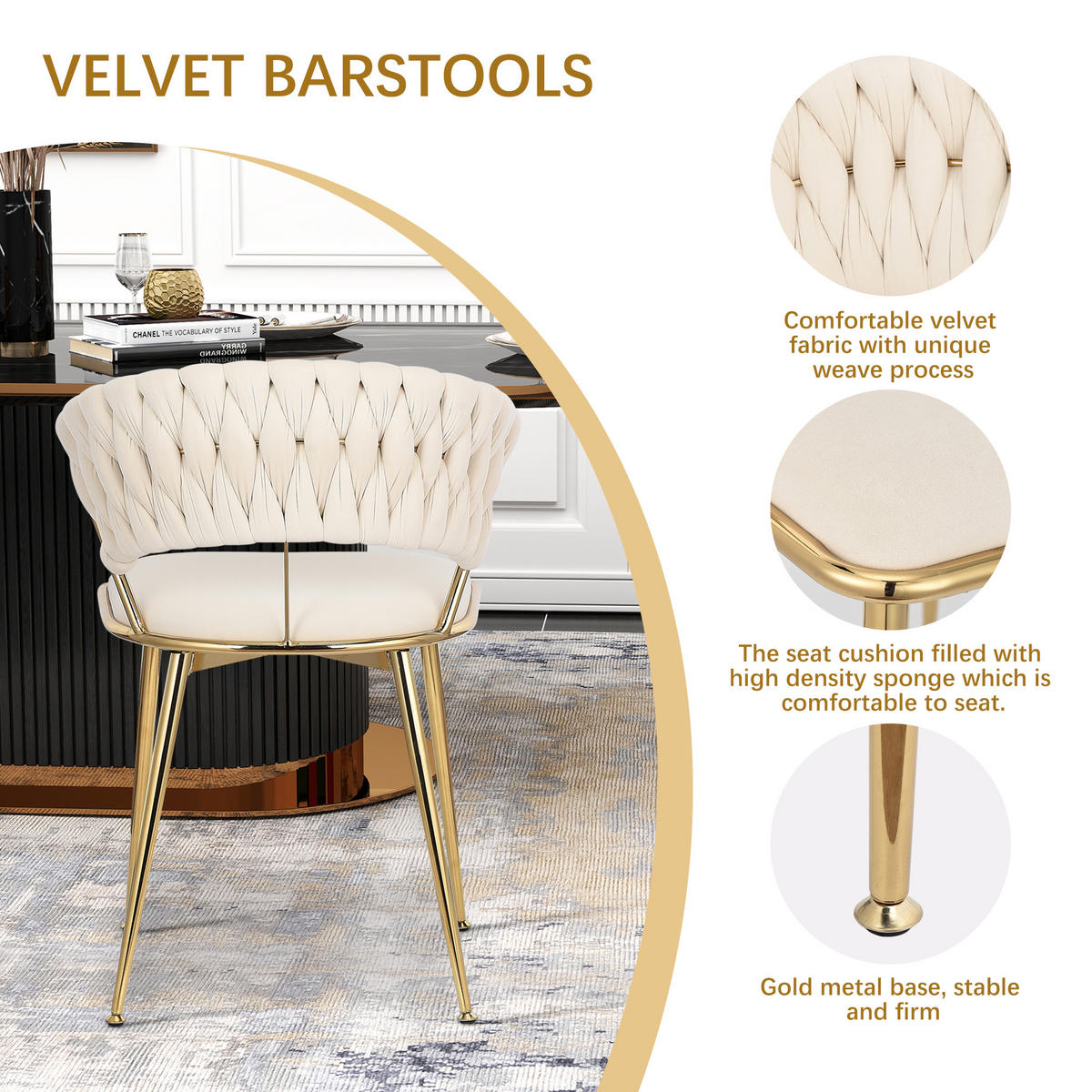 ESSZIMMERSTUHL 2er Set aus Samt, Beige - Beige, Metall (43.5/75/43.5cm)