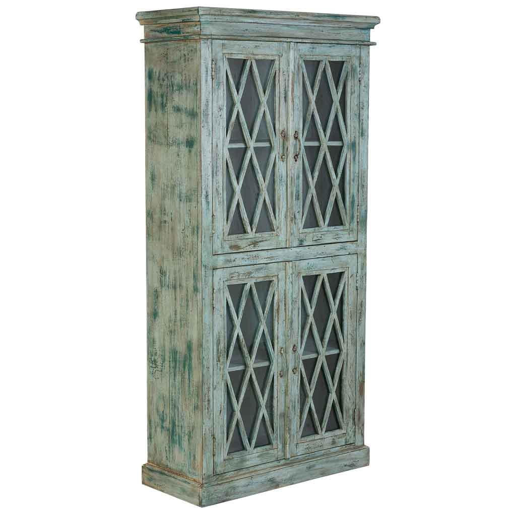VITRINE aus Holz und Glas mit 2 Türen 90x40x183 cm - Blau, Holz (90/183/40cm) - Wanderlust