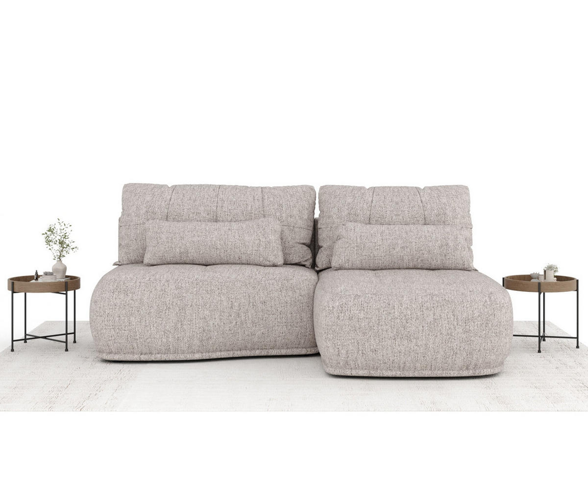 ECKSOFA MIT SCHLAFFUNKTION Batu Hellbraun Webstoff - Hellbraun/Schwarz, Holz/Holzwerkstoff (223/158cm) - Maison de Reve