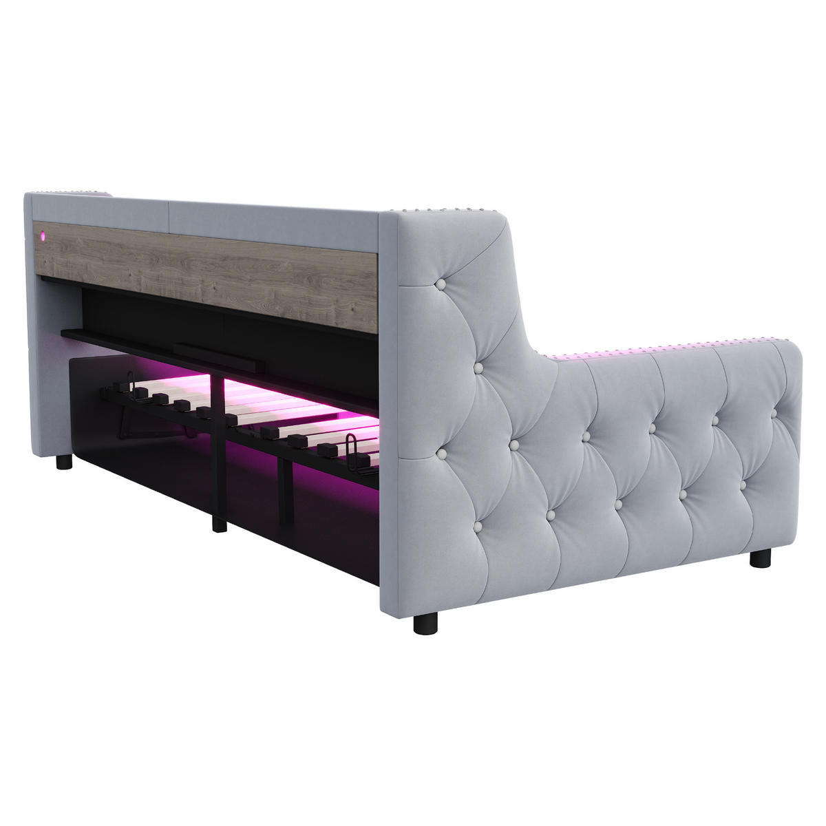 POLSTERBETT 90/200 cm DE-02101, in Hellgrau, mit Sofafunktion, LED und Hydraulik - Hellgrau, Metall (90/200cm) - ComfortXL