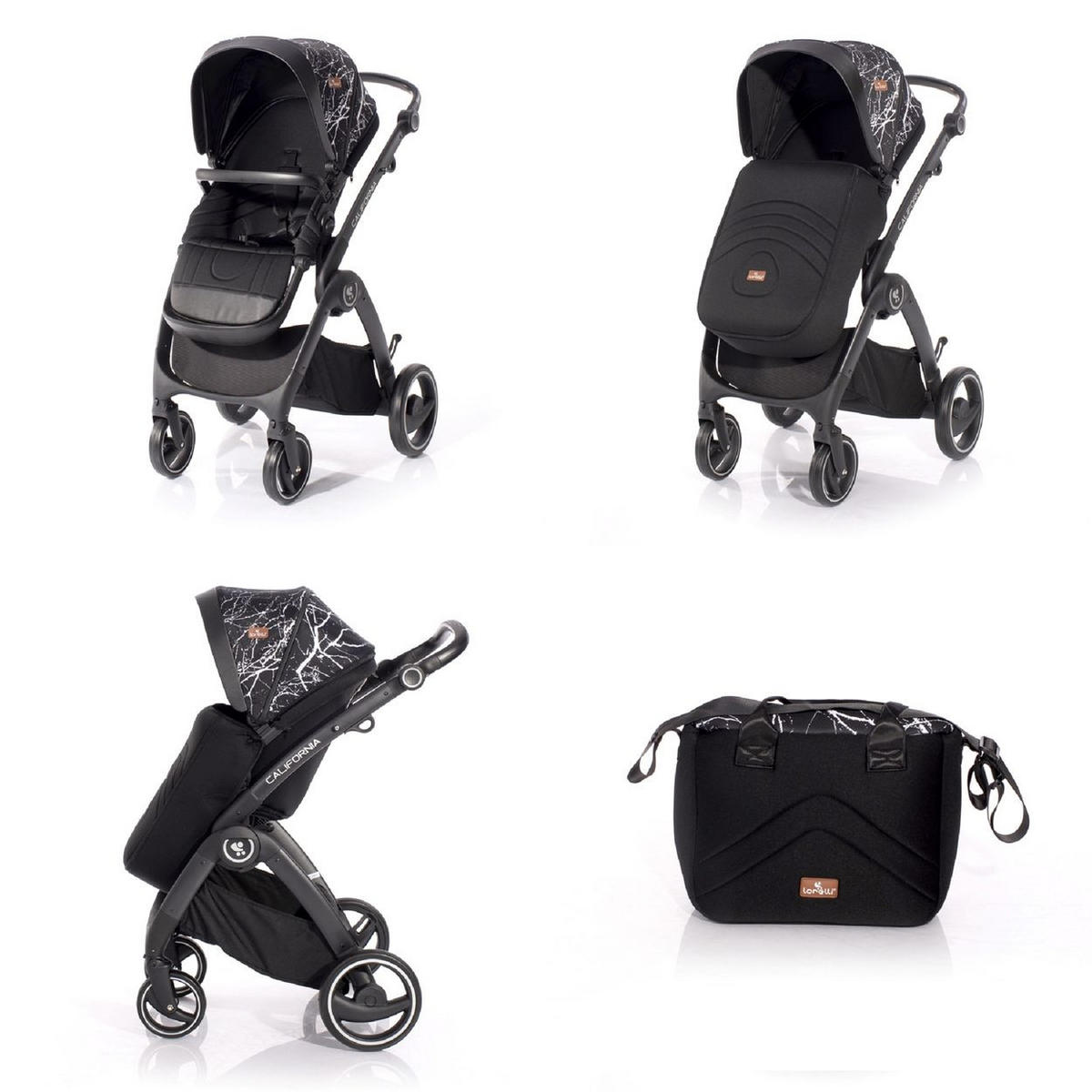 KINDERWAGEN 2 in 1 California schwarz Babywanne Sportsitz Alurahmen Wickeltasche - Schwarz, Metall (74/60/115cm) - Lorelli