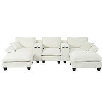 WOHNLANDSCHAFT aus Chenille 323x151x90 cm Beige mit USB-Anschluss, Stauraum, Getränkehaltern und 2 Ottomane - Beige, Textil (323/90/151cm) - Modfu