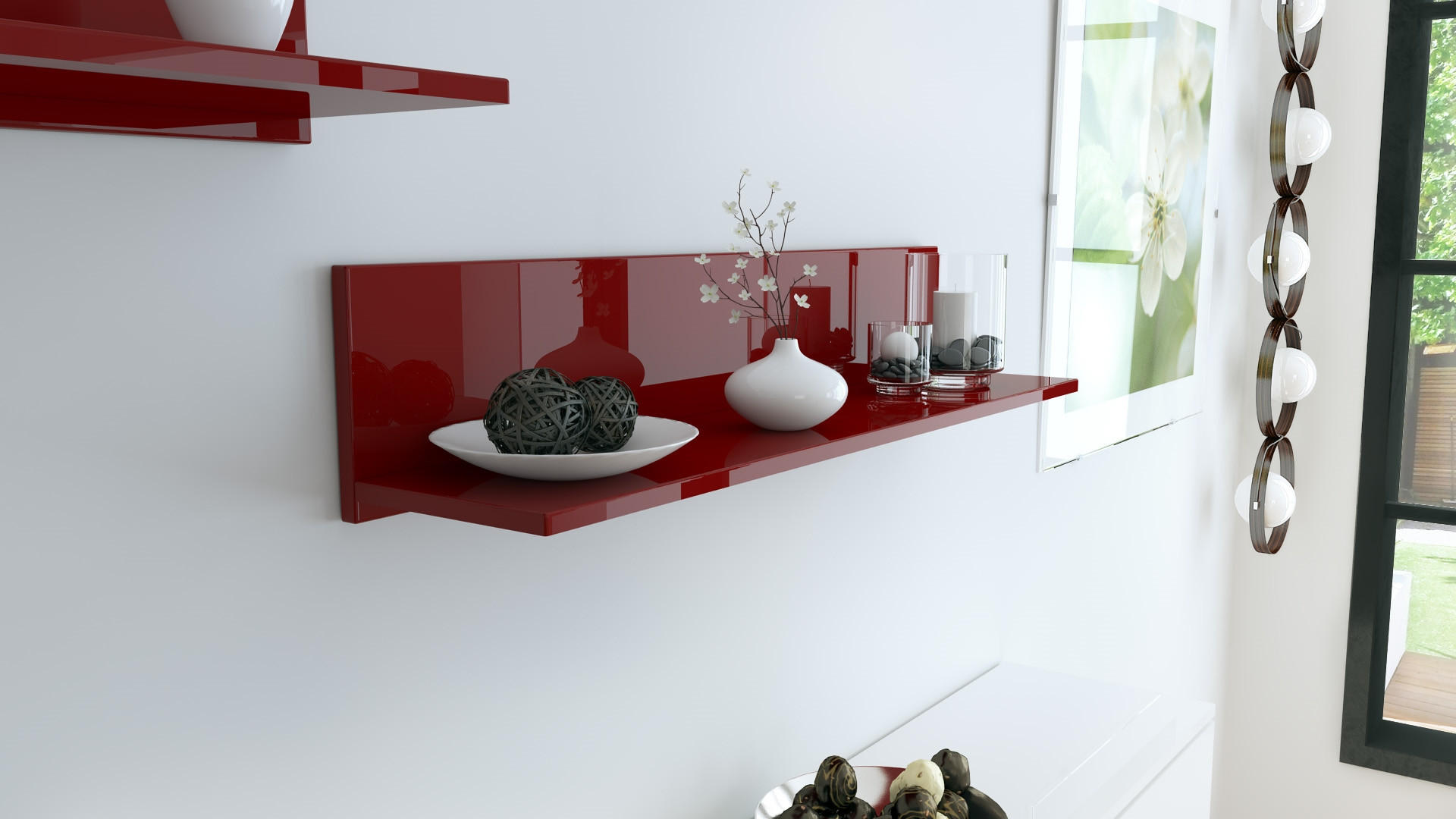 WANDREGAL Skadu Bordeaux Hochglanz - Bordeaux, Holzwerkstoff (97.5/18.5/18.5cm) - Vladon