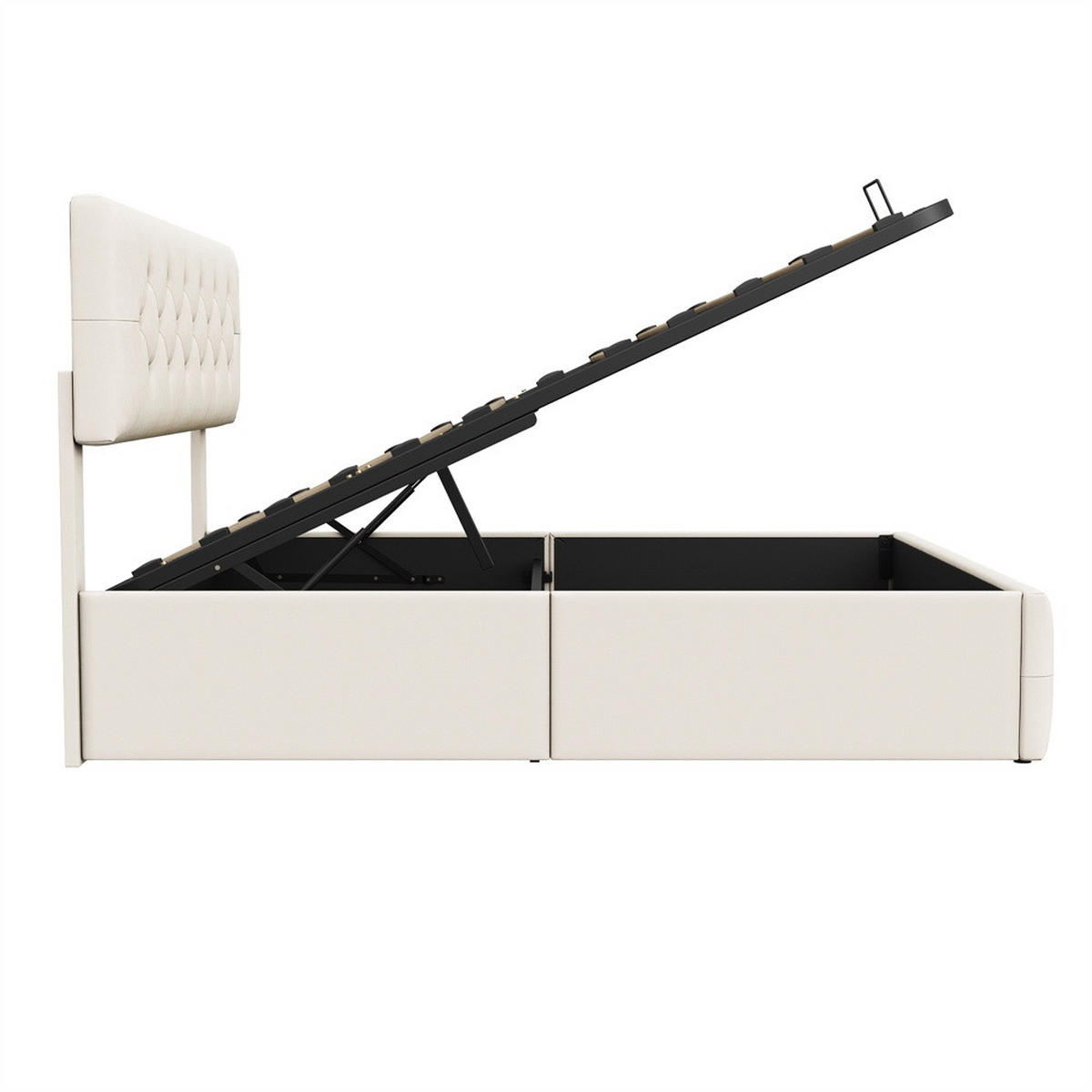 POLSTERBETT 160x200 cm - Hydraulisches Stauraumbett mit gepolstertem Kopf- und Fußteil - ohne Matratze - Beige, Textil (160/200cm) - DELFA