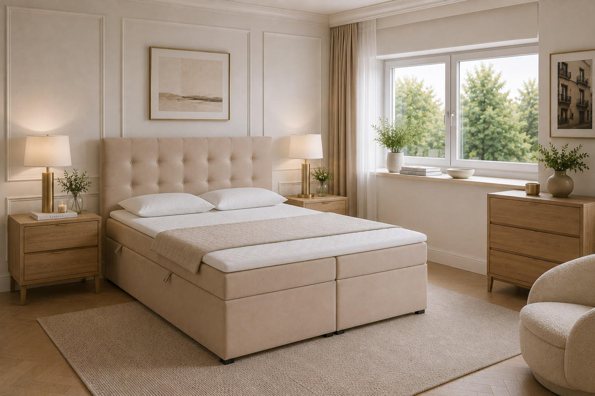 BOXBETT VELLIS mit Topper und Bettkasten, Beige, 120x200 cm - Beige, Textil (120/200cm) - KS Home Concept