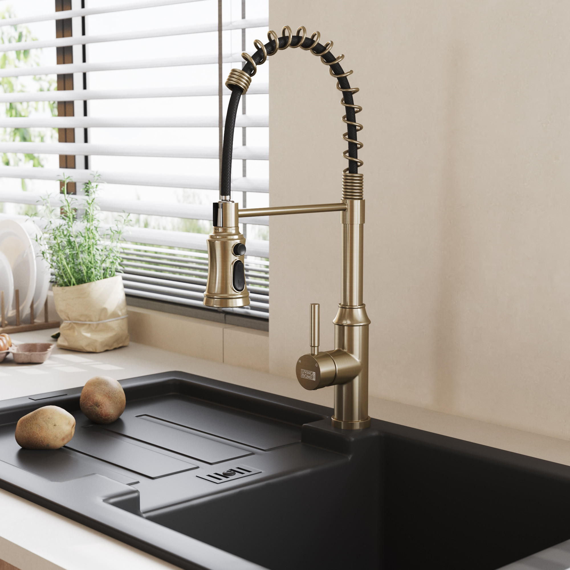KÜCHENARMATUR Ausziehbar Federbrause Einhandgriff Gold - Goldfarben, Metall (24/53/5.5cm) - Livingandhome