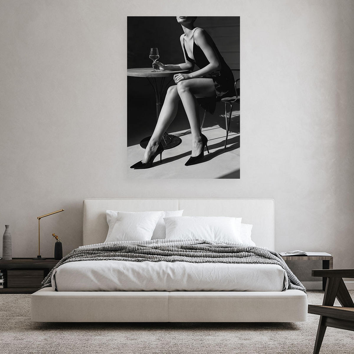 LEINWANDBILD Frau mit Wein 60x90cm - Schwarz, Textil (60/90cm) - Feeby