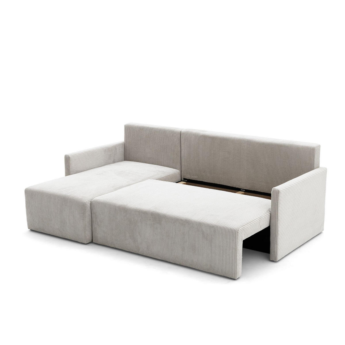 ECKSOFA GARDA L universell links/rechts montierbar mit Schlaffunktion 132x198 cm Cord Creme - Creme/Schwarz, Holz/Kunststoff (209/145cm) - NACANAPA