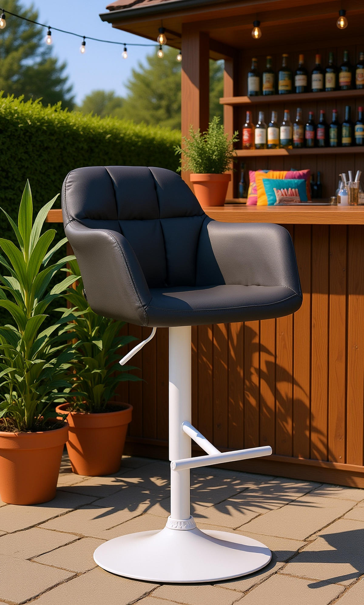 BARHOCKER Nardo Kunstleder weiß schwarz - Schwarz/Weiß, Kunststoff/Metall (57/118/59cm) - TPFLiving