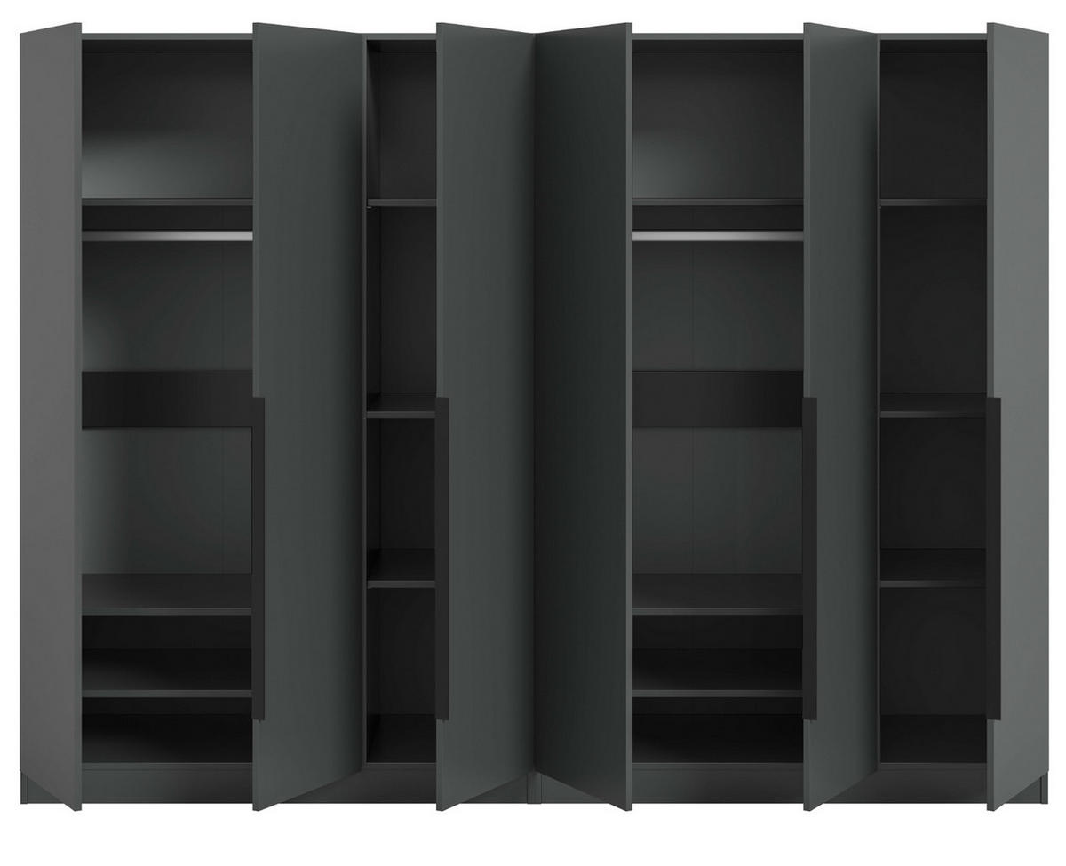 KLEIDERSCHRANK grau 6-türig 240 x 181 cm, Drehtürenschrank mit Kleiderstange - Schwarz/Grau, Holzwerkstoff/Kunststoff (240/181/52cm) - Inn.Furn