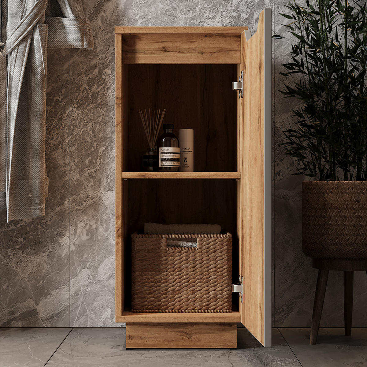 MIDISCHRANK Lotta Eiche/Grau mit Kachelstruktur 33.4 x 81.9 cm - Eichefarben/Grau, Holzwerkstoff (33.4/81.9/35cm) - Vicco