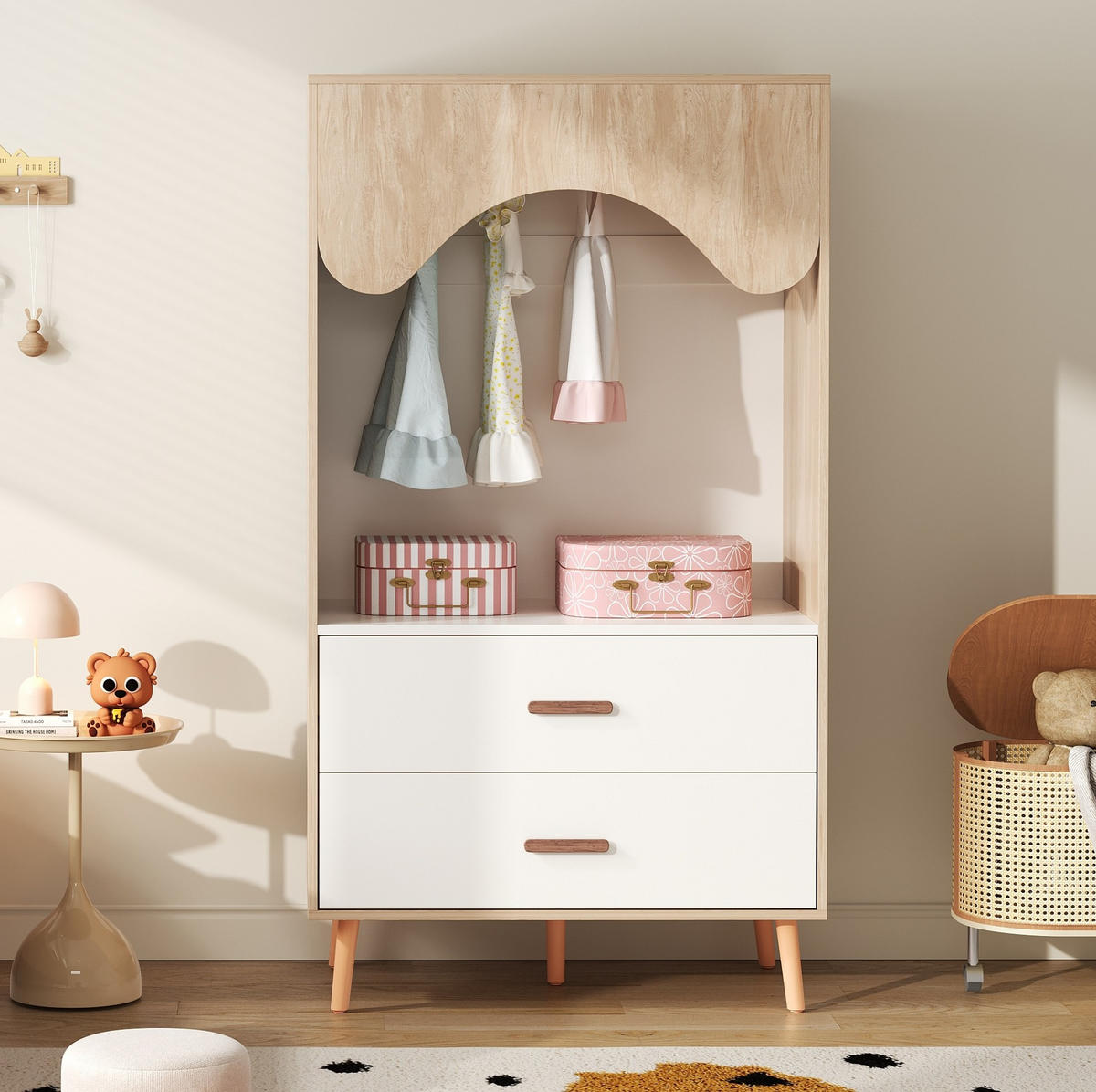 KLEIDERSCHRANK 80/141,5/46 cm Natur/Weiß aus MDF mit 2 Schubladen - Weiß, Holzwerkstoff (46/141.5/80cm) - OKMYHOME