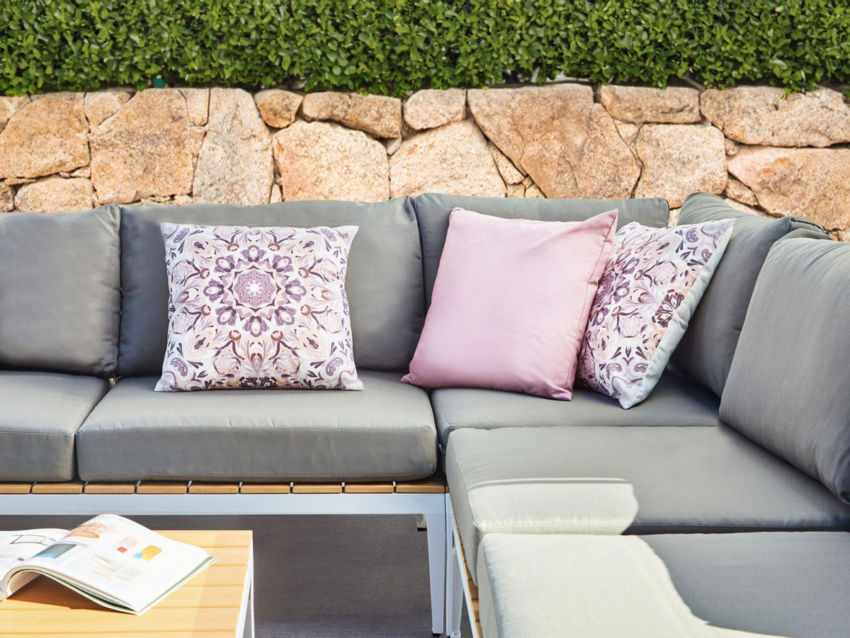 GARTENKISSEN 3er-Set Bunt 45/45 cm Sammit - Pink/Beige, Textil (45/10/45cm) - Beliani