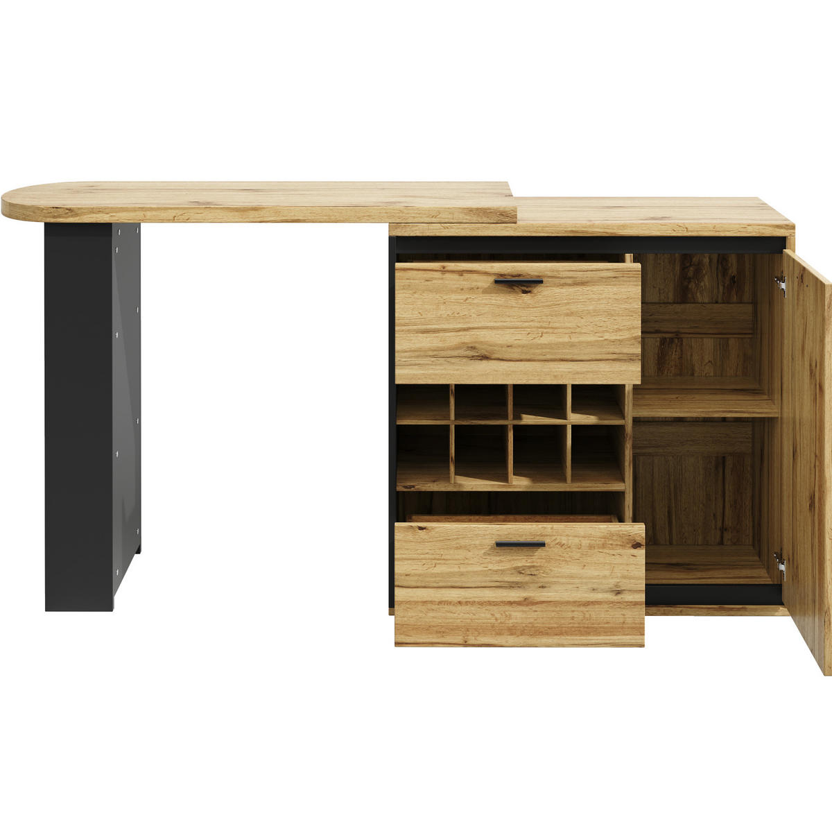 ESSTISCH 138-220/39/105 cm ausziehbar mit 2 Schubladen, Weinregal und offenen Fächern, Holzfarben - Naturfarben, Holzwerkstoff (138/39/105cm) - Redom