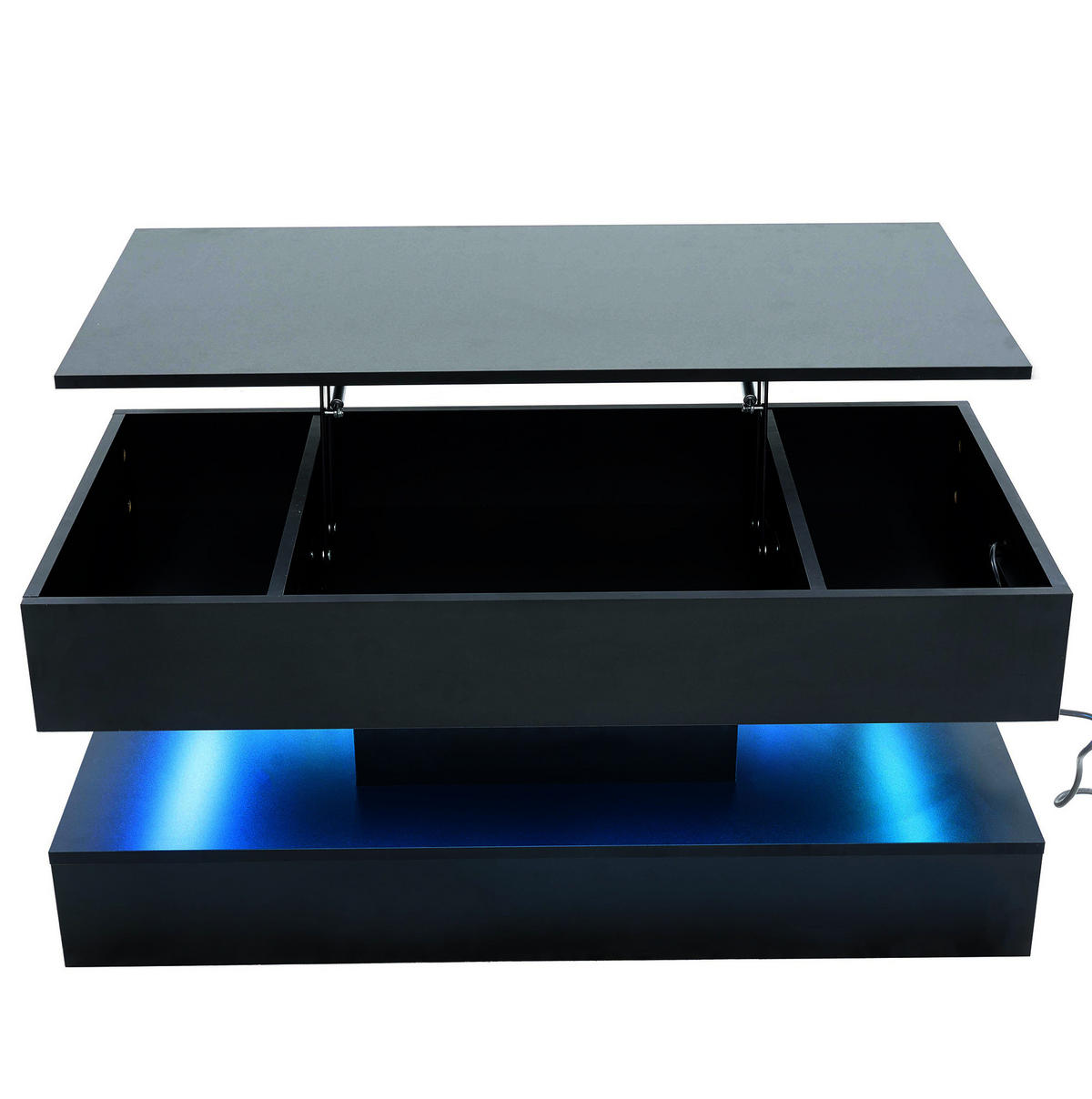 KLUB stolić 100/50/42 cm crni od iverala s LED rasvjetom podiznom pločom i utičnicama - crna, drvni materijal (100/50/42cm) - OKWISH