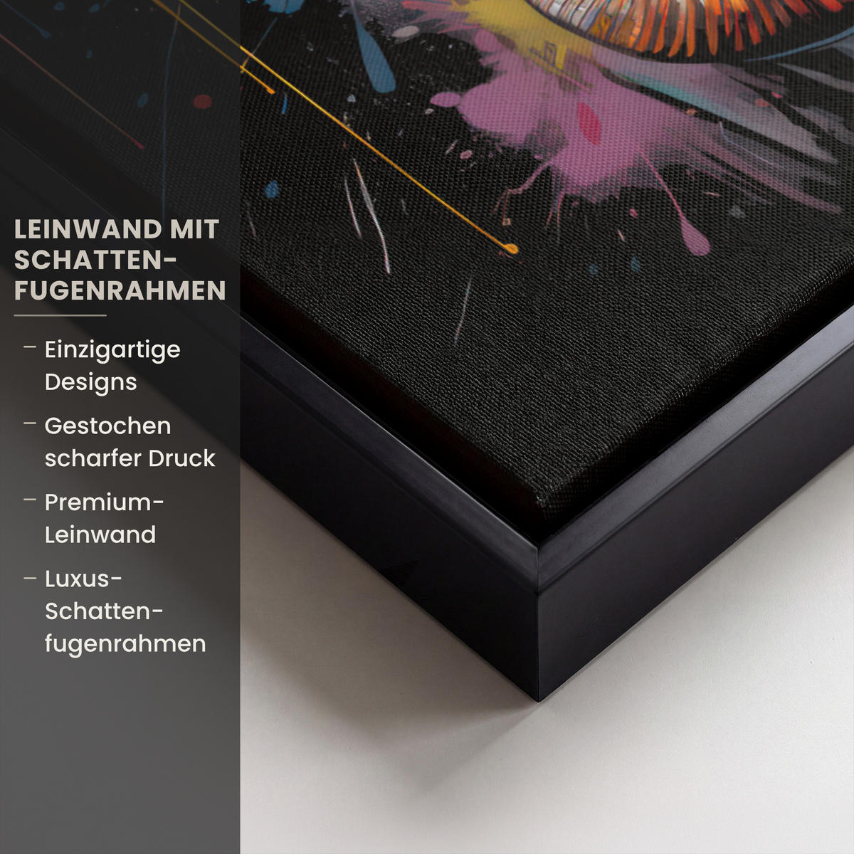 LEINWAND Bilder mit Rahmen - Elefant - Graffiti - Schwarz - Tiere - Farben - 50x70 - Schwarz, Textil (50/70cm) - MuchoWow