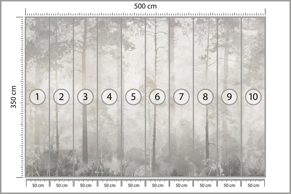 FOTOTAPETA Pre Obývaciu Izbu Hmlistý Les Vintage Stromy 500 x 350 cm - sivá/béžová, papier (500/350cm) - Muralo