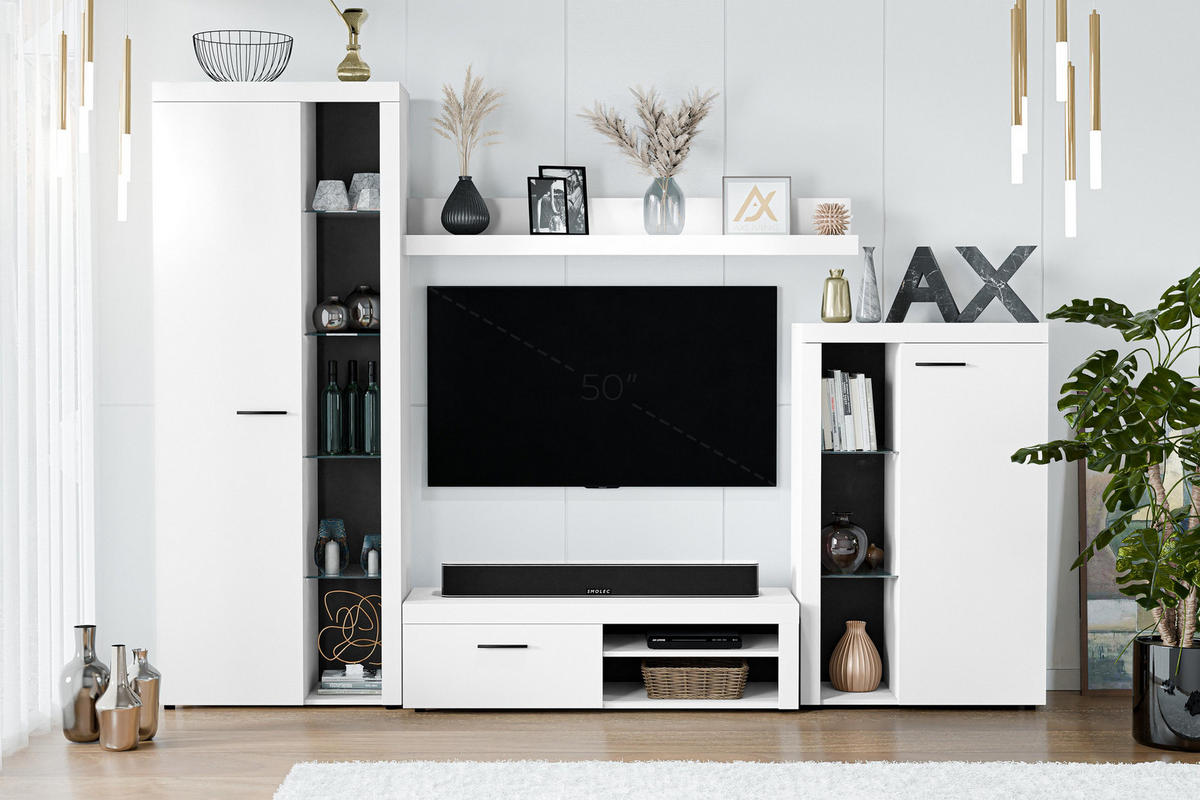 WOHNWAND Spacoro Weiß 270/190/41 cm Wohnwand Modern ohne LED - Weiß, Holzwerkstoff/Kunststoff (270/190/41cm) - AX Living