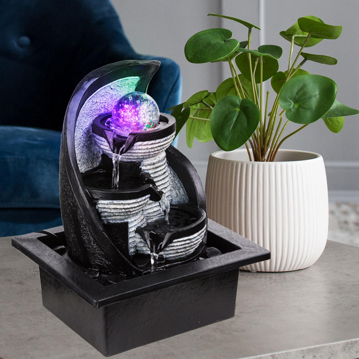 LED TISCHLEUCHTE Albert Grau Steinoptik - Grau, Kunststoff (21/17.5/25.5cm) - Globo Lighting