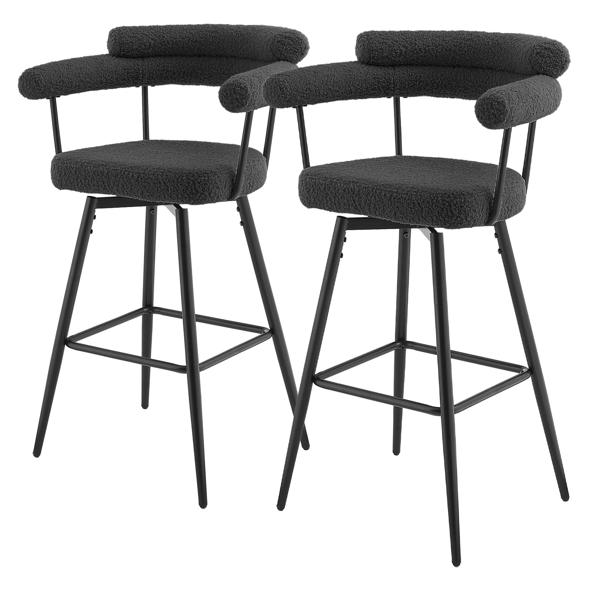 ML-DESIGN BAROVÉ ŽIDLE, otočná, 2 ks, tmavě šedá s plyšovým potahem, výška 76 cm