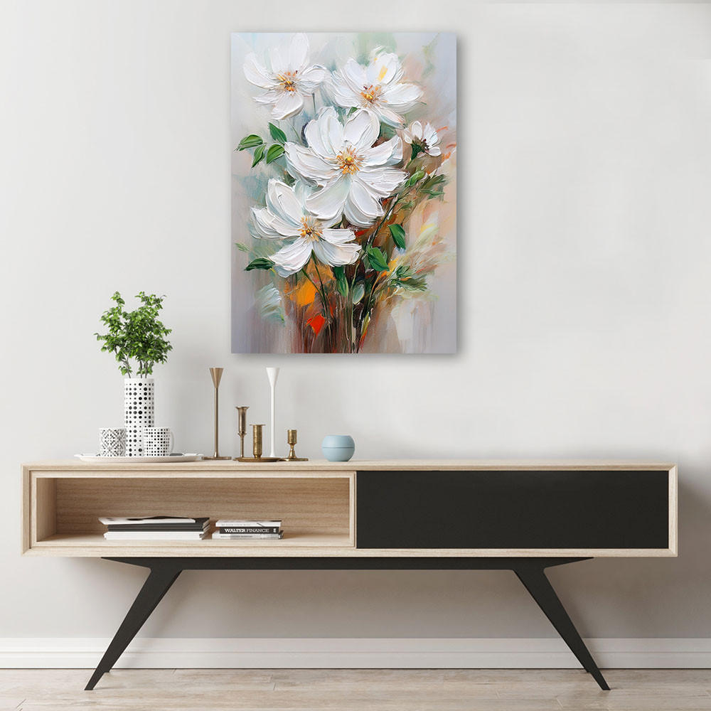 WANDBILD bemalte weiße blumen natur - Weiß, Textil (60/90cm) - Feeby
