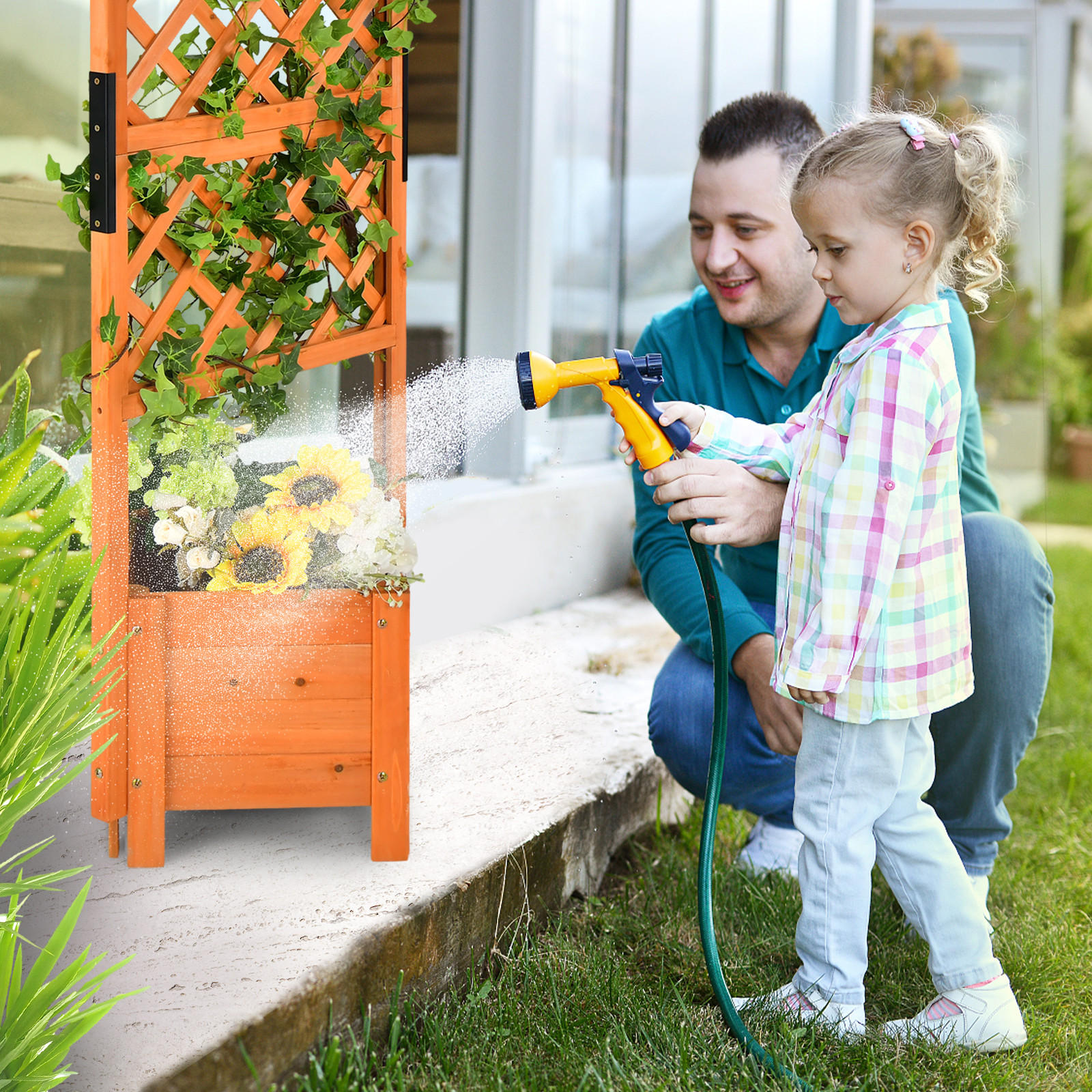 BLUMENKASTEN mit Rankgitter Orange - Orange, Holz (52/180/55cm) - COSTWAY