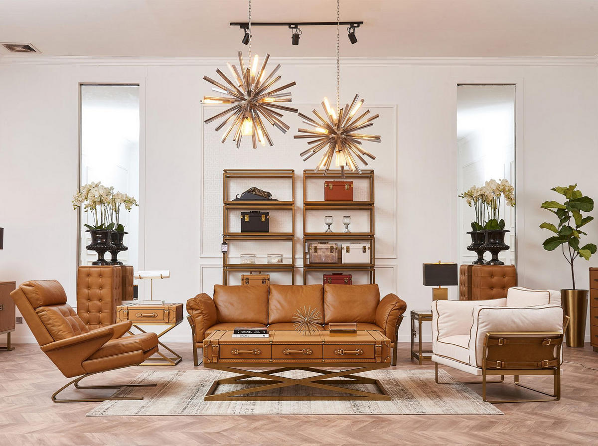 COUCHTISCH Rechteckiger Couchtisch aus Leder und goldenem Stahl 144/78/47 cm - Braun, Leder (78/144/47cm) - ANGEL CERDA