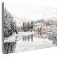 LEINWANDBILD Natur - Winter - Bäume - Berge - Schnee Wanddeko 90x60 cm - Weiß Hochglanz, Textil (90/60cm) - MuchoWow