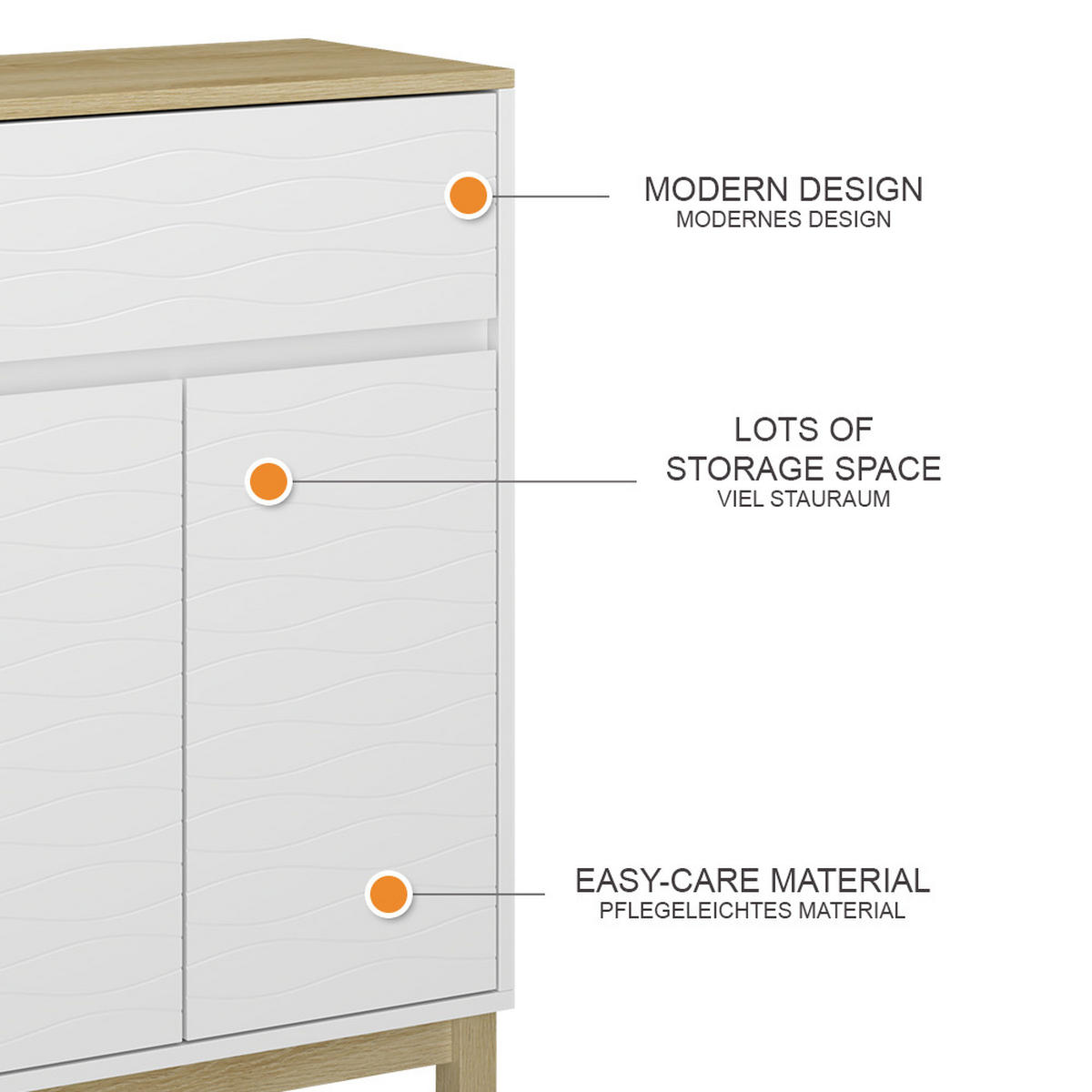 MIDISCHRANK Livia Weiß 60 x 80 cm mit Schublade - Weiß/Naturfarben, Holzwerkstoff (60/80/30cm) - Vicco