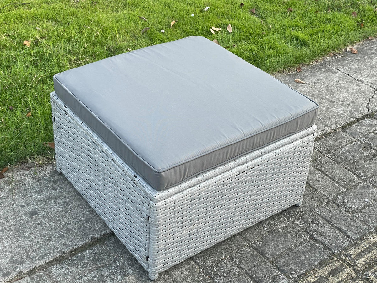 HOCKER Polyrattan Helles Grau - Hellgrau, Metall (65/34/65cm) - Fimous
