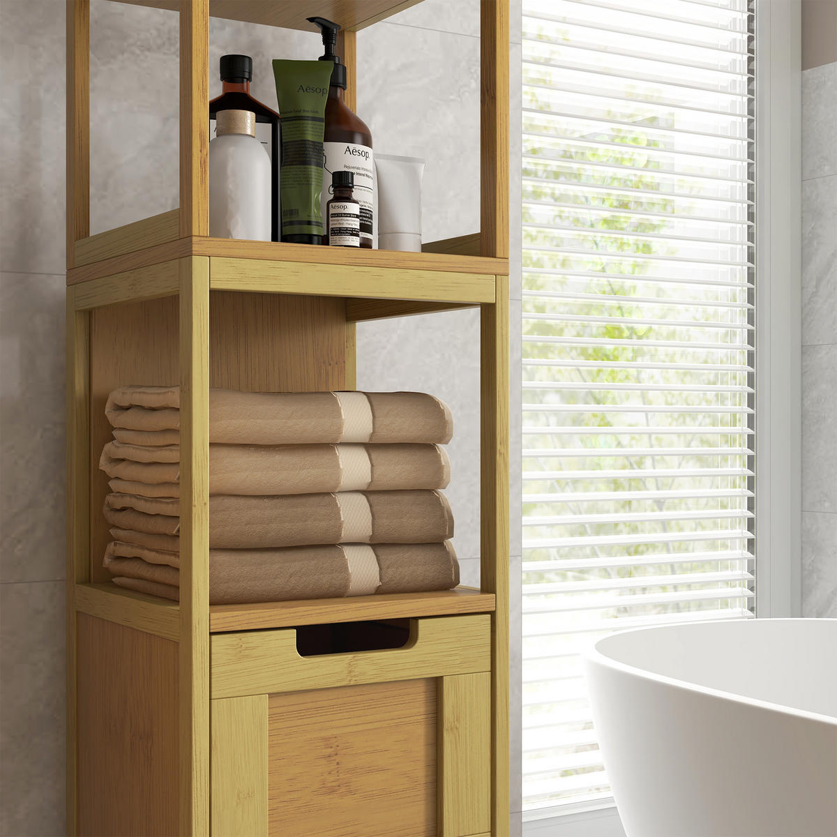 HOCHSCHRANK DE-12386 30/30/144 cm Bambus Natur - Naturfarben, Holzwerkstoff (30/144/30cm) - ComfortXL