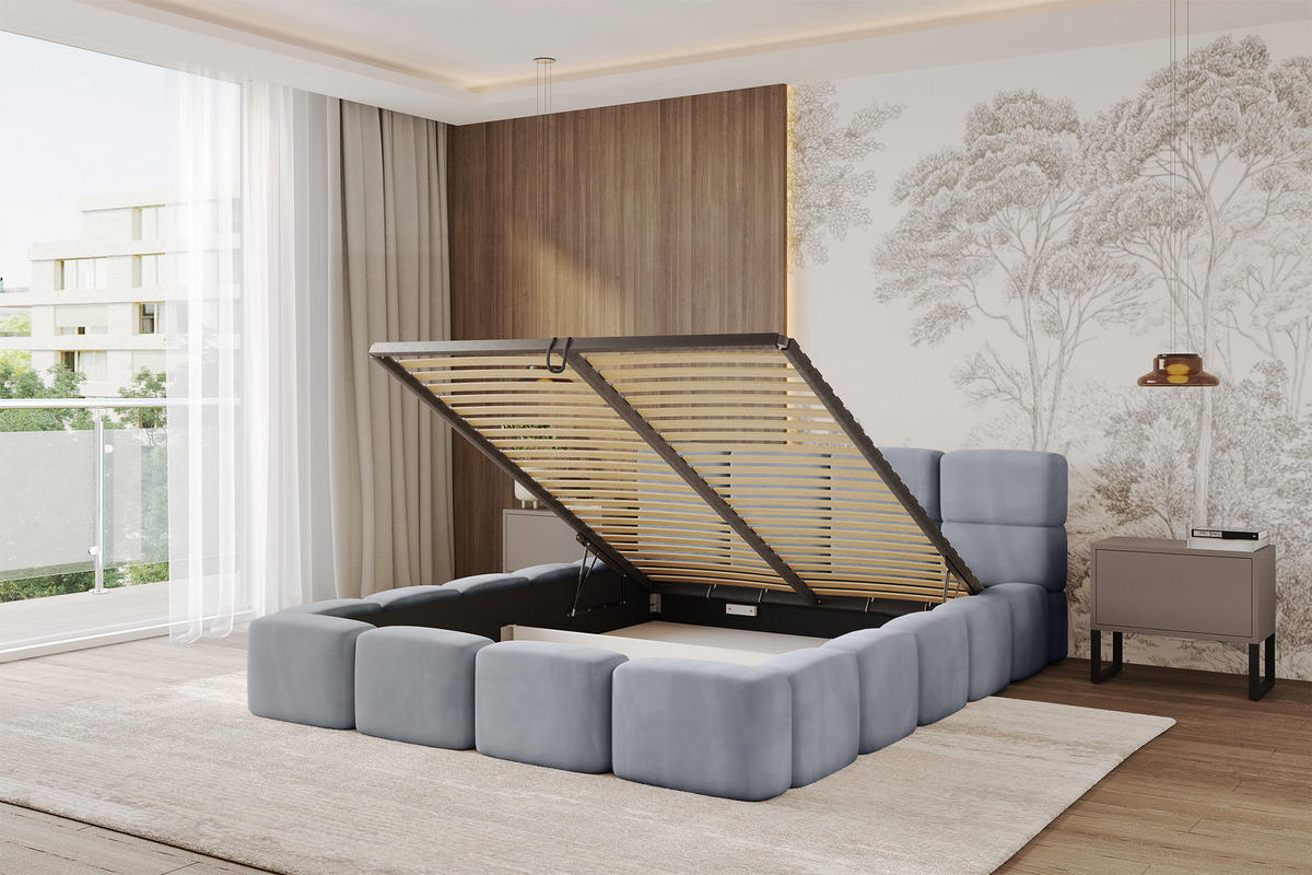 POLSTERBETT mit Bettkasten und Lattenrost, Bett mit Matratze H3/H4, Kopfteil, Boxbett, Doppelbett mit Stauraum - NATA-v1 200x200 Grau - Grau, Holzwerkstoff/Textil (200/200cm) - ALTDECOR